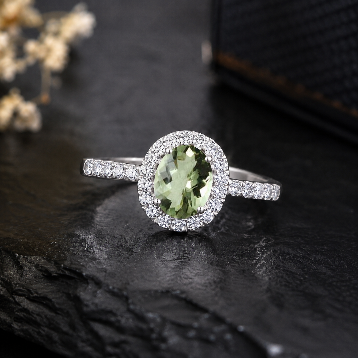 Mauli Jewels Green Amethyst Ring for Women in 10K Rose, White and Yellow Gold, 2.50 Carat Oval Green Amethyst and Diamond Ring, Antique Style Gemstone Ring, Birthstone Jewelry Gift (Copy) - Mauli Jewels