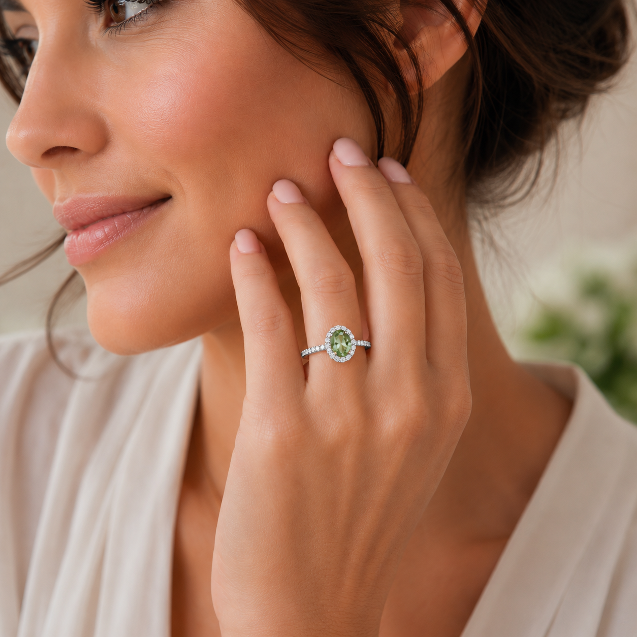Mauli Jewels Green Amethyst Ring for Women in 10K Rose, White and Yellow Gold, 2.50 Carat Oval Green Amethyst and Diamond Ring, Antique Style Gemstone Ring, Birthstone Jewelry Gift (Copy) - Mauli Jewels