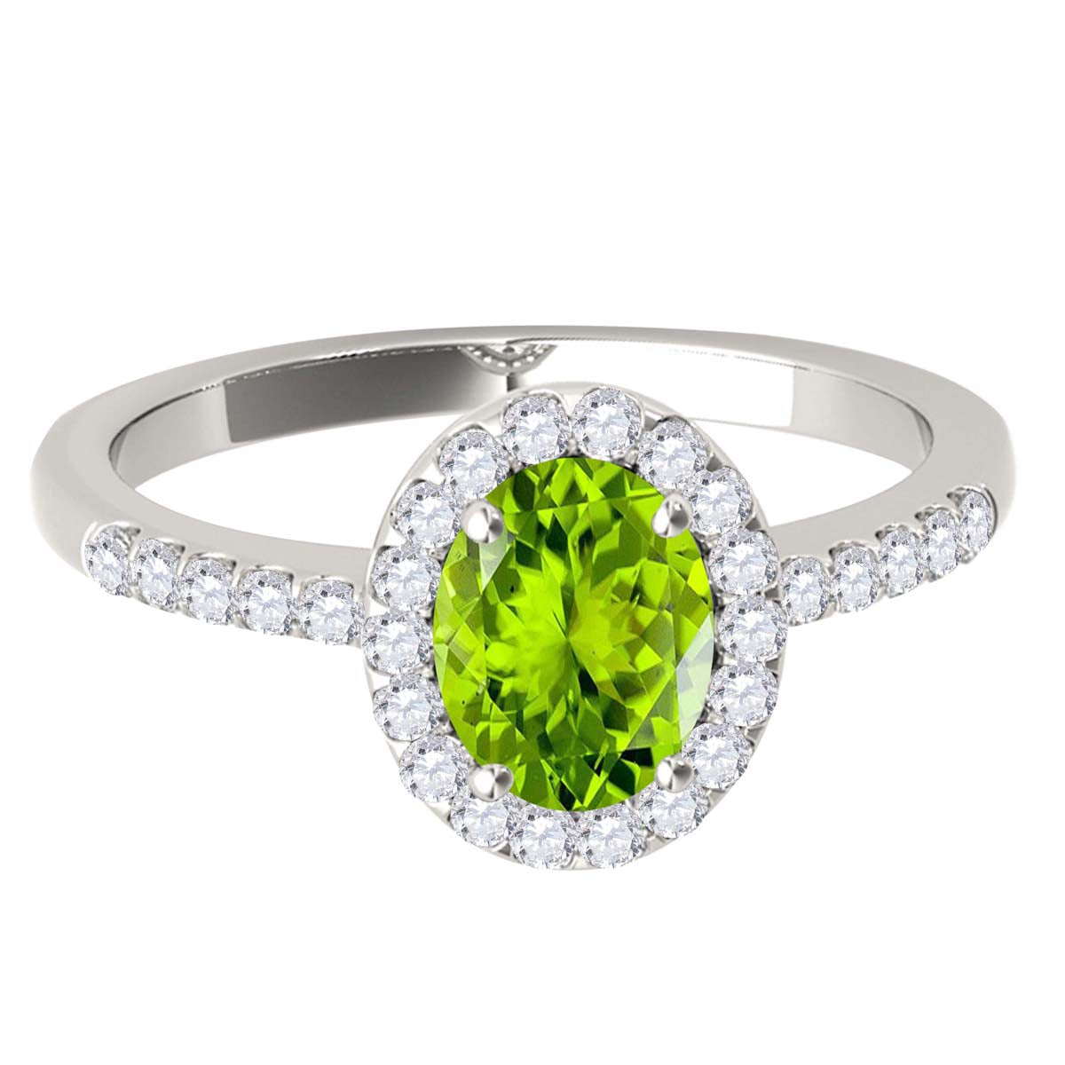 Mauli Jewels Peridot Ring for Women in 10K Rose, White and Yellow Gold, 2.50 Carat Oval Peridot and Diamond Ring, Antique Style Gemstone Ring, Birthstone Jewelry Gift - Mauli Jewels