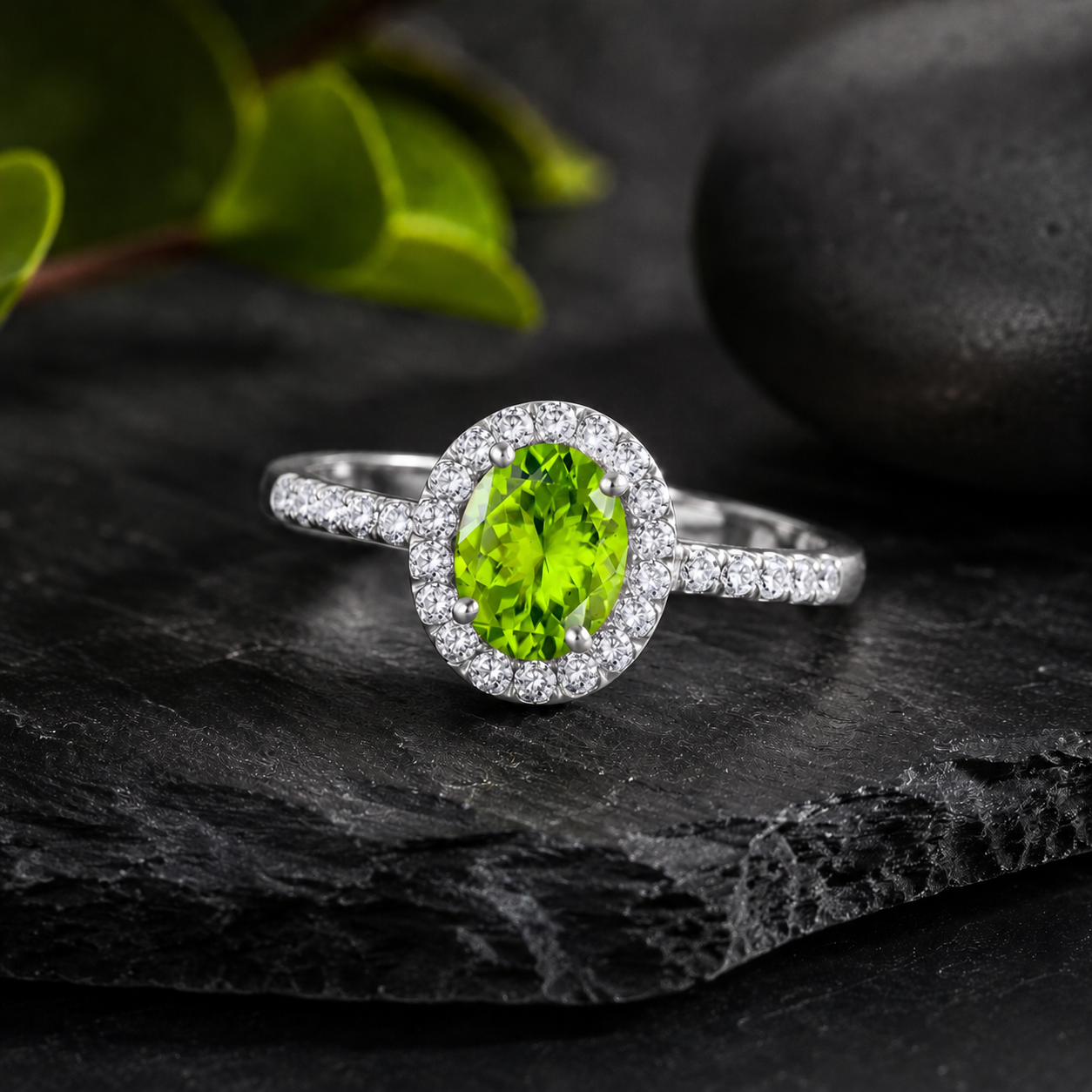 Mauli Jewels Peridot Ring for Women in 10K Rose, White and Yellow Gold, 2.50 Carat Oval Peridot and Diamond Ring, Antique Style Gemstone Ring, Birthstone Jewelry Gift - Mauli Jewels