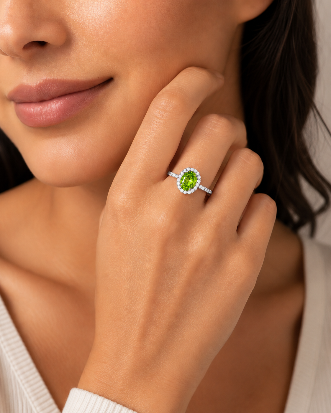 Mauli Jewels Peridot Ring for Women in 10K Rose, White and Yellow Gold, 2.50 Carat Oval Peridot and Diamond Ring, Antique Style Gemstone Ring, Birthstone Jewelry Gift - Mauli Jewels