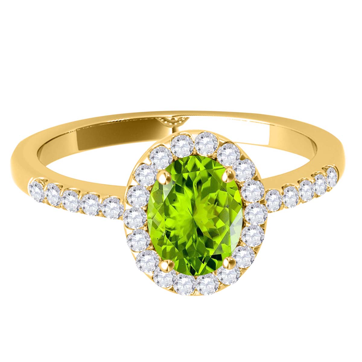 Mauli Jewels Peridot Ring for Women in 10K Rose, White and Yellow Gold, 2.50 Carat Oval Peridot and Diamond Ring, Antique Style Gemstone Ring, Birthstone Jewelry Gift - Mauli Jewels