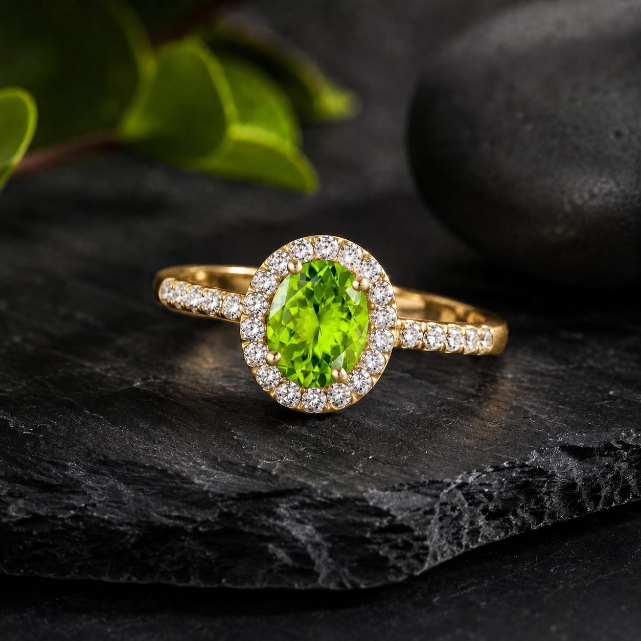 Mauli Jewels Peridot Ring for Women in 10K Rose, White and Yellow Gold, 2.50 Carat Oval Peridot and Diamond Ring, Antique Style Gemstone Ring, Birthstone Jewelry Gift - Mauli Jewels