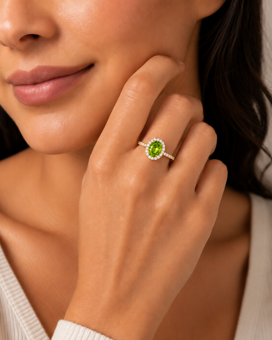 Mauli Jewels Peridot Ring for Women in 10K Rose, White and Yellow Gold, 2.50 Carat Oval Peridot and Diamond Ring, Antique Style Gemstone Ring, Birthstone Jewelry Gift - Mauli Jewels