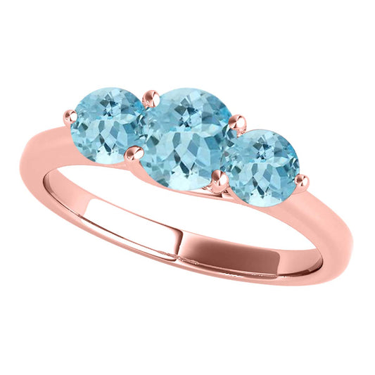 MauliJewels 2.25 Carat Three Stone Aquamarine Engagement Ring for Women – 10K Rose, White & Yellow Gold | Round Cut Aquamarine Wedding Ring | Elegant 3-Stone Design Jewelry Gift