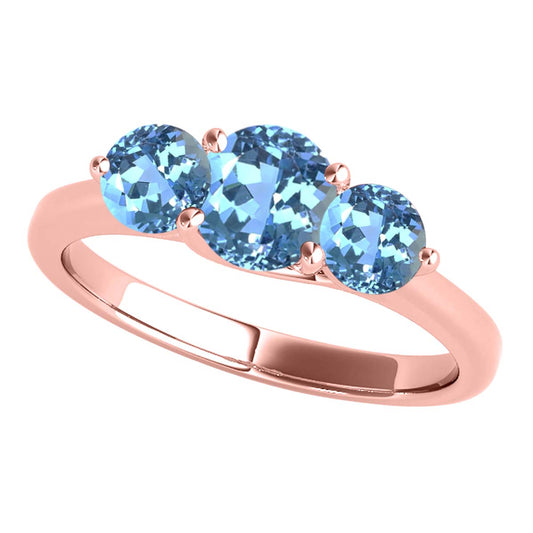 MauliJewels 2.25 Carat Three Stone Blue Topaz Engagement Ring for Women – 10K Rose, White & Yellow Gold | Round Cut Blue Topaz Wedding Ring | Elegant 3-Stone Design Jewelry Gift