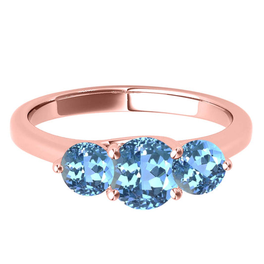 MauliJewels 2.25 Carat Three Stone Blue Topaz Engagement Ring for Women – 10K Rose, White & Yellow Gold | Round Cut Blue Topaz Wedding Ring | Elegant 3-Stone Design Jewelry Gift
