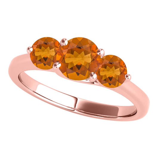 MauliJewels 2.25 Carat Three Stone Citrine Engagement Ring for Women – 10K Rose, White & Yellow Gold | Round Cut Citrine Wedding Ring | Elegant 3-Stone Design Jewelry Gift