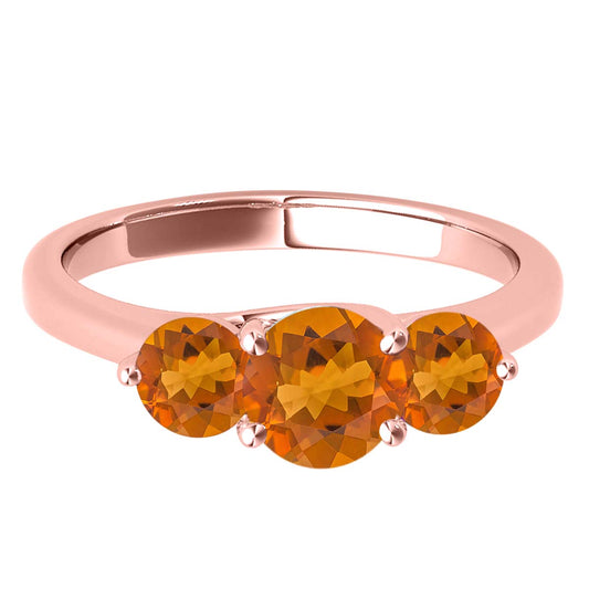 MauliJewels 2.25 Carat Three Stone Citrine Engagement Ring for Women – 10K Rose, White & Yellow Gold | Round Cut Citrine Wedding Ring | Elegant 3-Stone Design Jewelry Gift