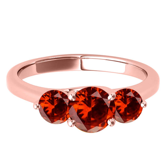 MauliJewels 2.25 Carat Three Stone Garnet Engagement Ring for Women – 10K Rose, White & Yellow Gold | Round Cut Garnet Wedding Ring | Elegant 3-Stone Design Jewelry Gift
