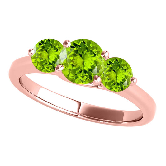 MauliJewels 2.25 Carat Three Stone Peridot Engagement Ring for Women – 10K Rose, White & Yellow Gold | Round Cut Peridot Wedding Ring | Elegant 3-Stone Design Jewelry Gift