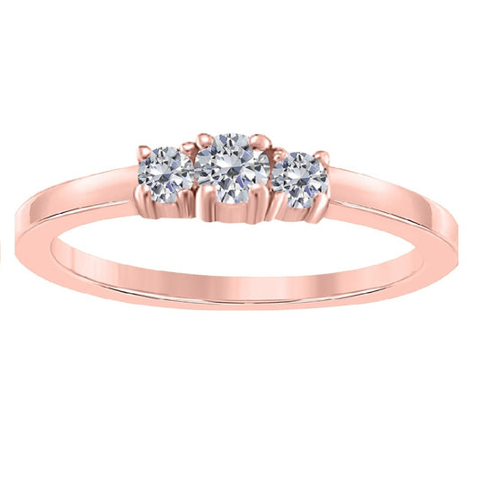 MauliJewels 0.22 Carat Three Stone Diamond Engagement Ring for Women – 10K Rose Gold | Round Brilliant Cut Diamond Wedding Ring | Elegant 3-Stone Design Jewelry Gift