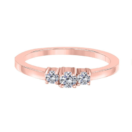 MauliJewels 0.22 Carat Three Stone Diamond Engagement Ring for Women – 10K Rose Gold | Round Brilliant Cut Diamond Wedding Ring | Elegant 3-Stone Design Jewelry Gift