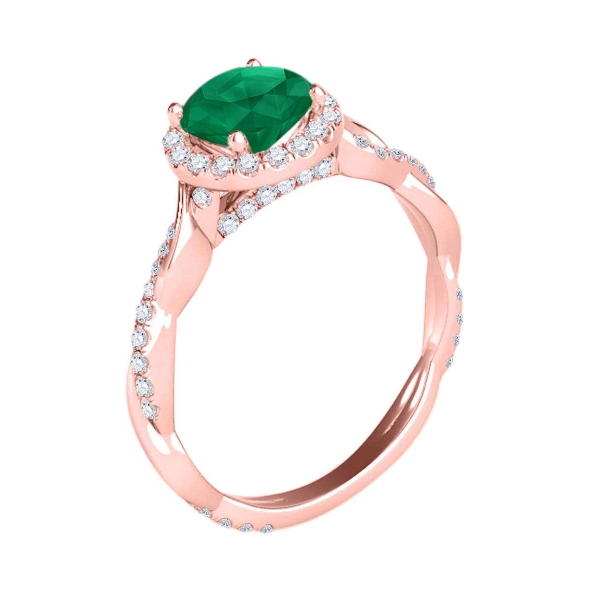 1.35 Carat Intertwined Shank Emerald 4-prong Ring in 14k solid Rose White & Yellow Gold