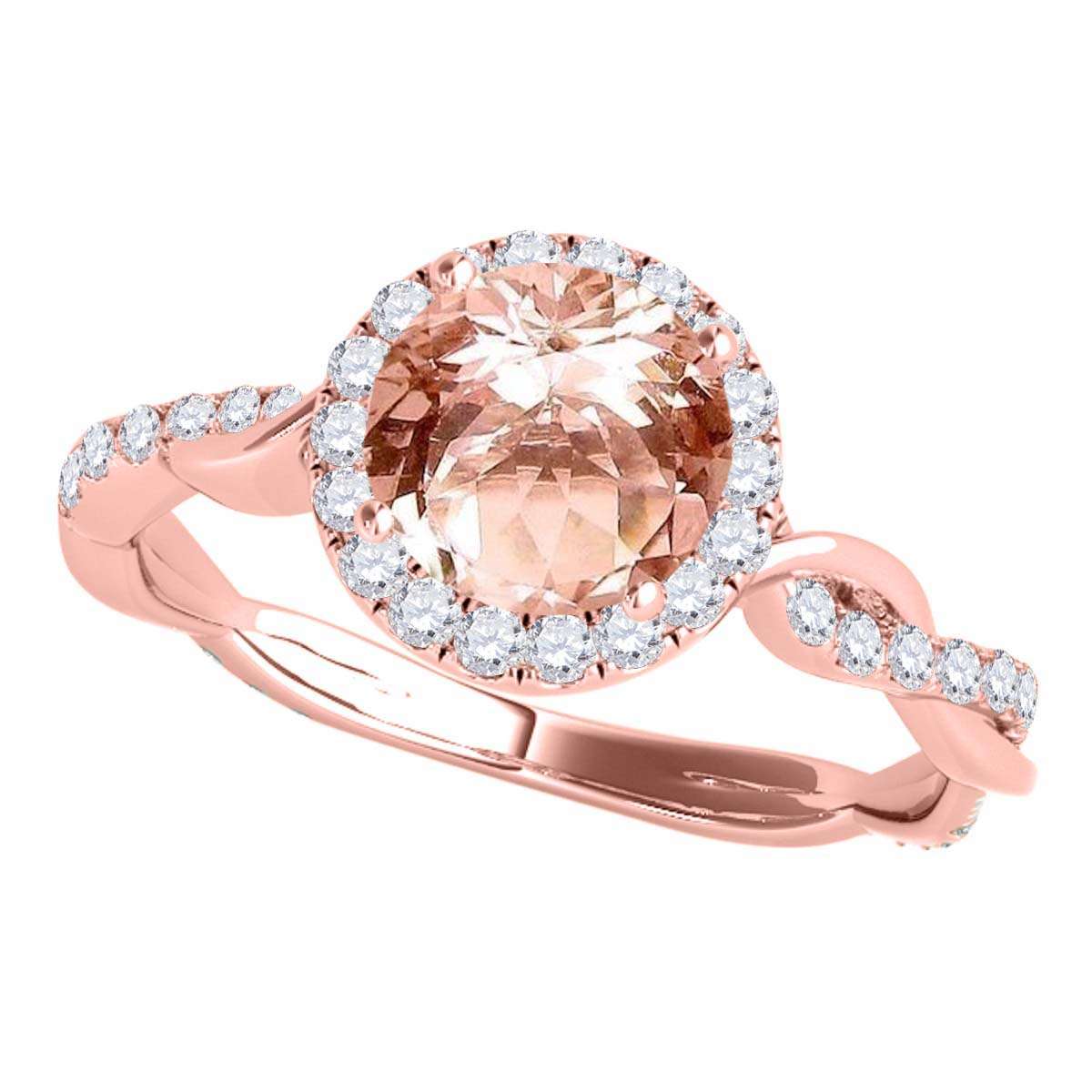 1.35 Carat Intertwined Shank Morganite 4-prong Ring in 14k solid Rose White & Yellow Gold