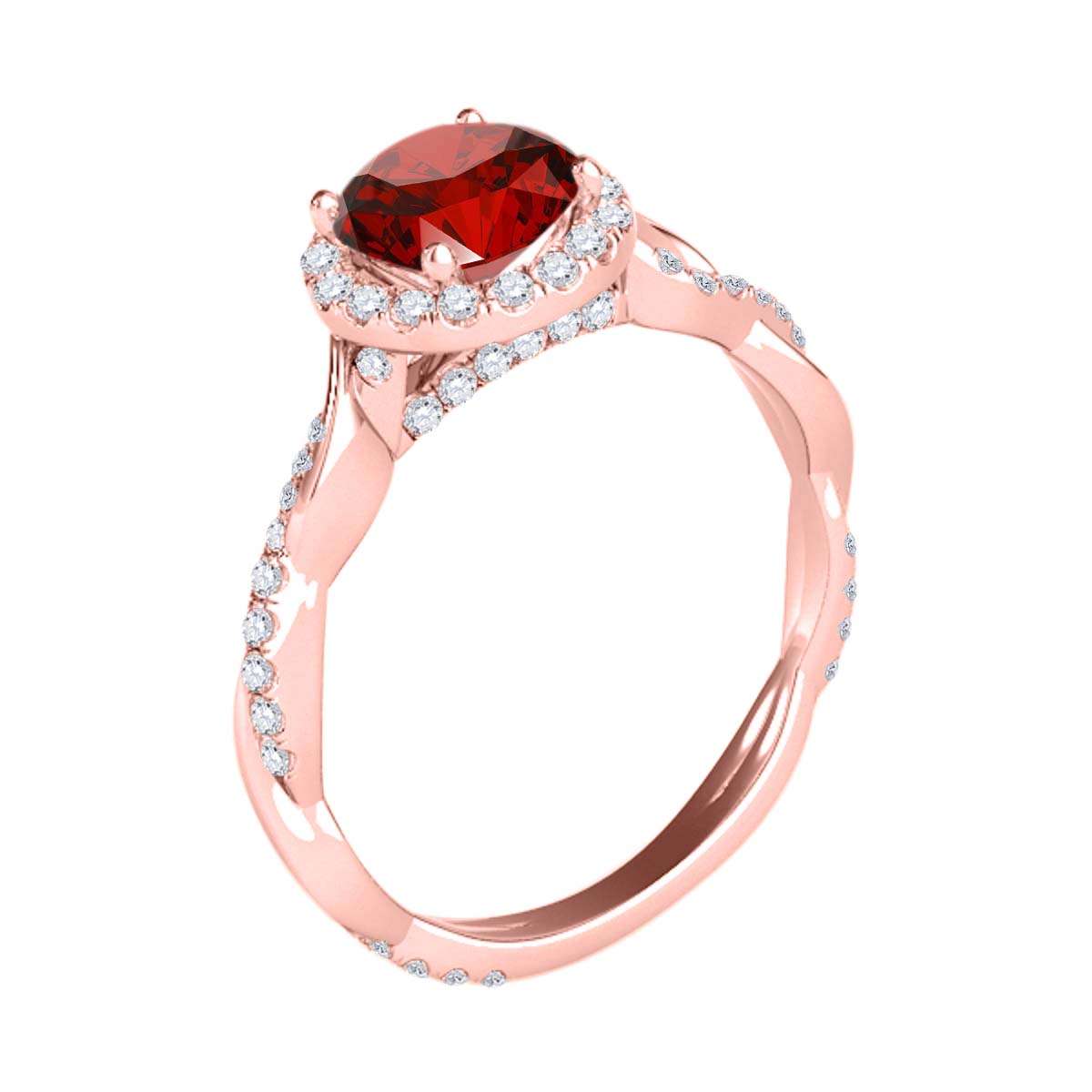 1.35 Carat Intertwined Shank Red Diamond 4-prong Ring in 14k solid Rose White & Yellow Gold