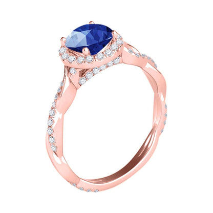 1.35 Carat Intertwined Shank Sapphire 4-prong Ring in 14k solid Rose White & Yellow Gold