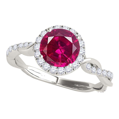 1.35 Carat Intertwined Shank Red Ruby 4-prong Ring in 14k solid Rose White & Yellow Gold