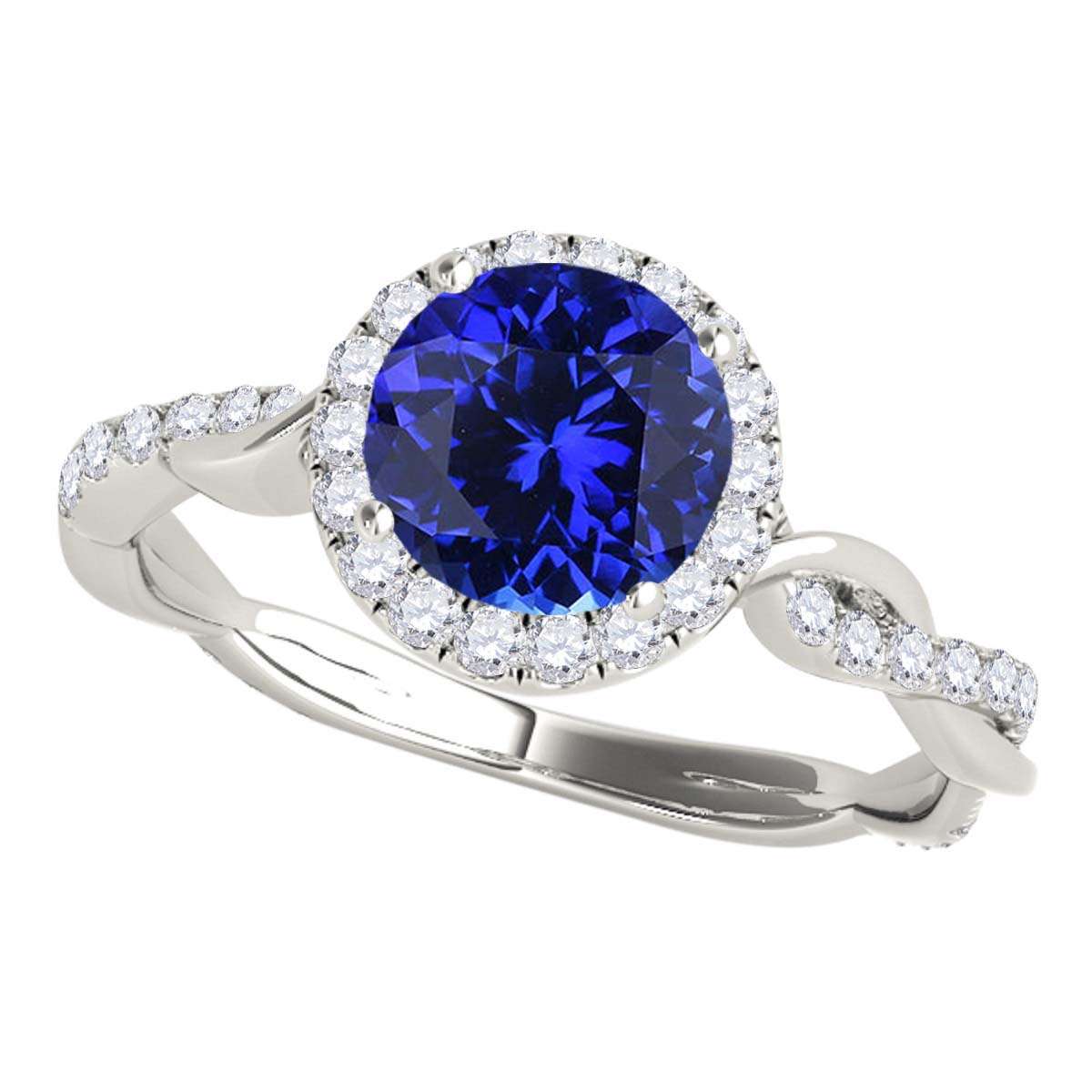 1.35 Carat Intertwined Shank Tanzanite 4-prong Ring in 14k solid Rose White & Yellow Gold