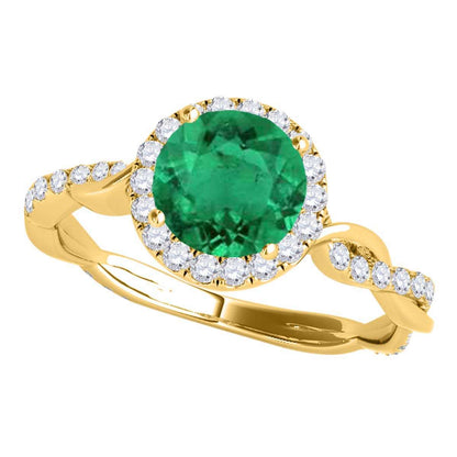 1.35 Carat Intertwined Shank Emerald 4-prong Ring in 14k solid Rose White & Yellow Gold