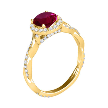 1.35 Carat Intertwined Shank Red Ruby 4-prong Ring in 14k solid Rose White & Yellow Gold