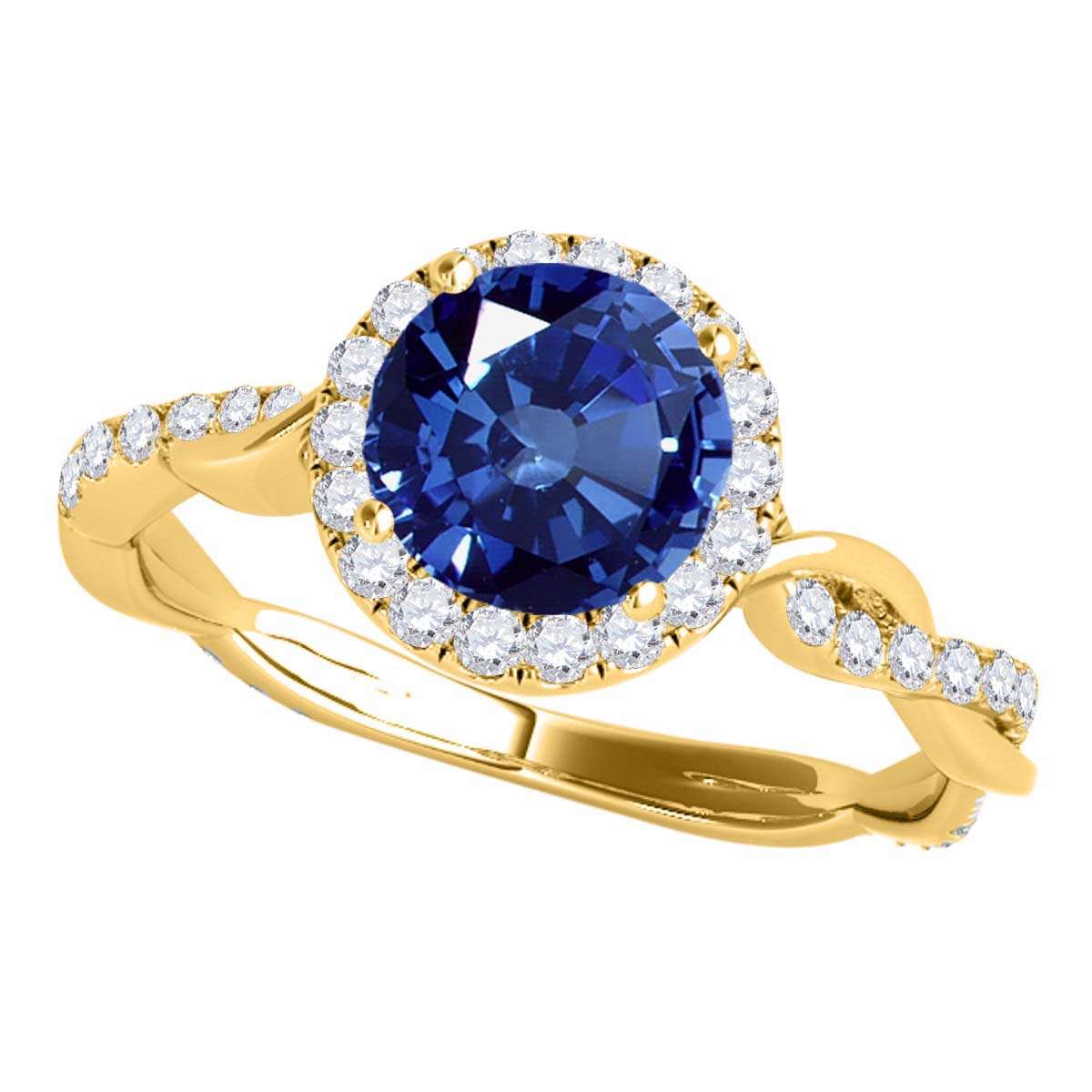 1.35 Carat Intertwined Shank Sapphire 4-prong Ring in 14k solid Rose White & Yellow Gold