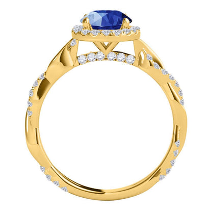 1.35 Carat Intertwined Shank Sapphire 4-prong Ring in 14k solid Rose White & Yellow Gold