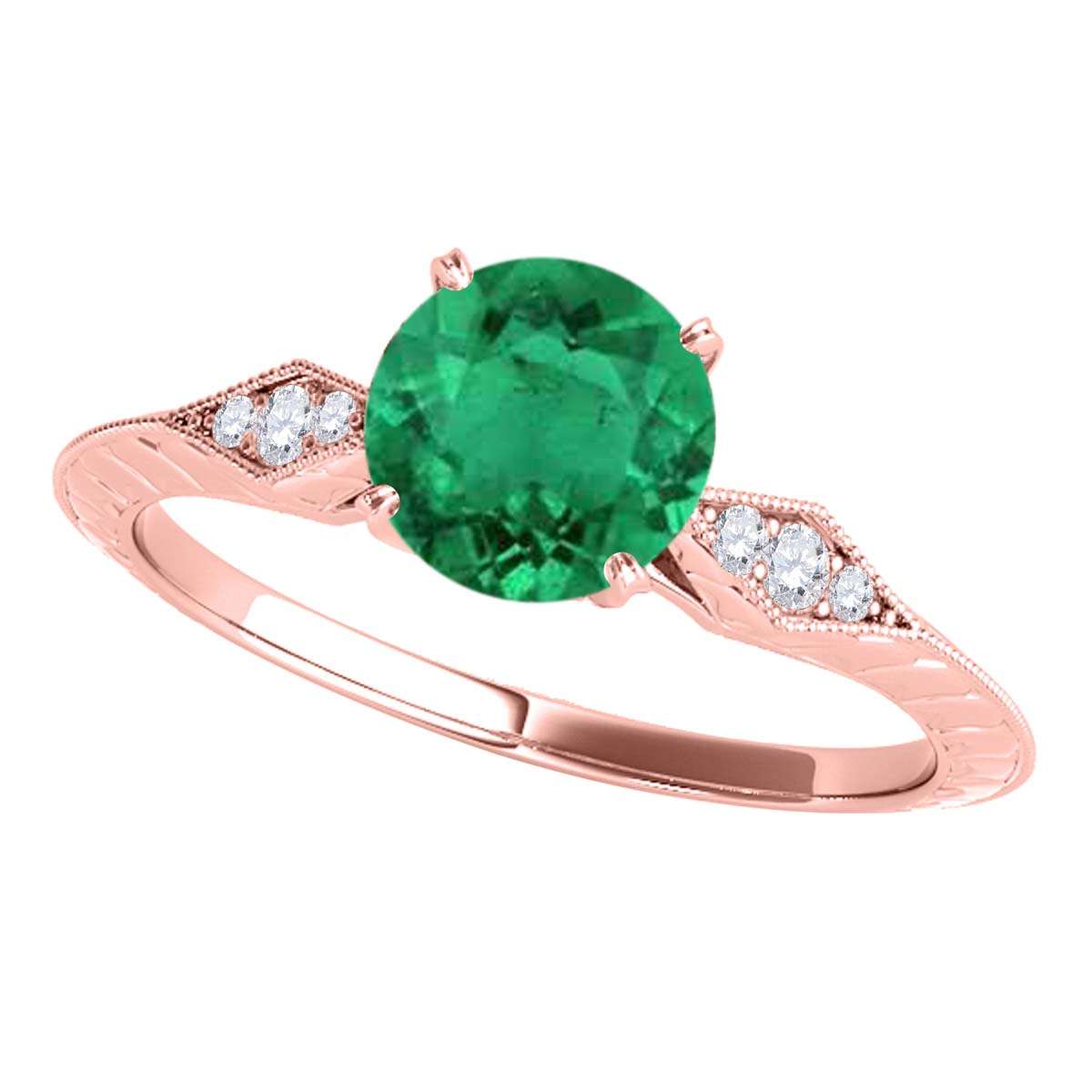 0.85 Carat Green Emerald Engagement Wedding Ring In 14K Solid Rose White & Yellow Gold