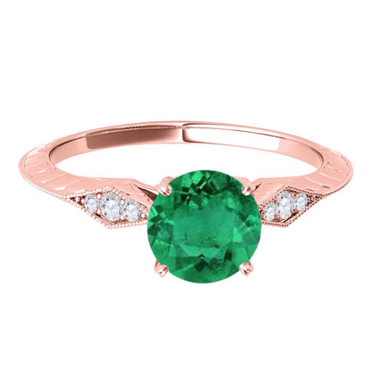 0.85 Carat Green Emerald Engagement Wedding Ring In 14K Solid Rose White & Yellow Gold