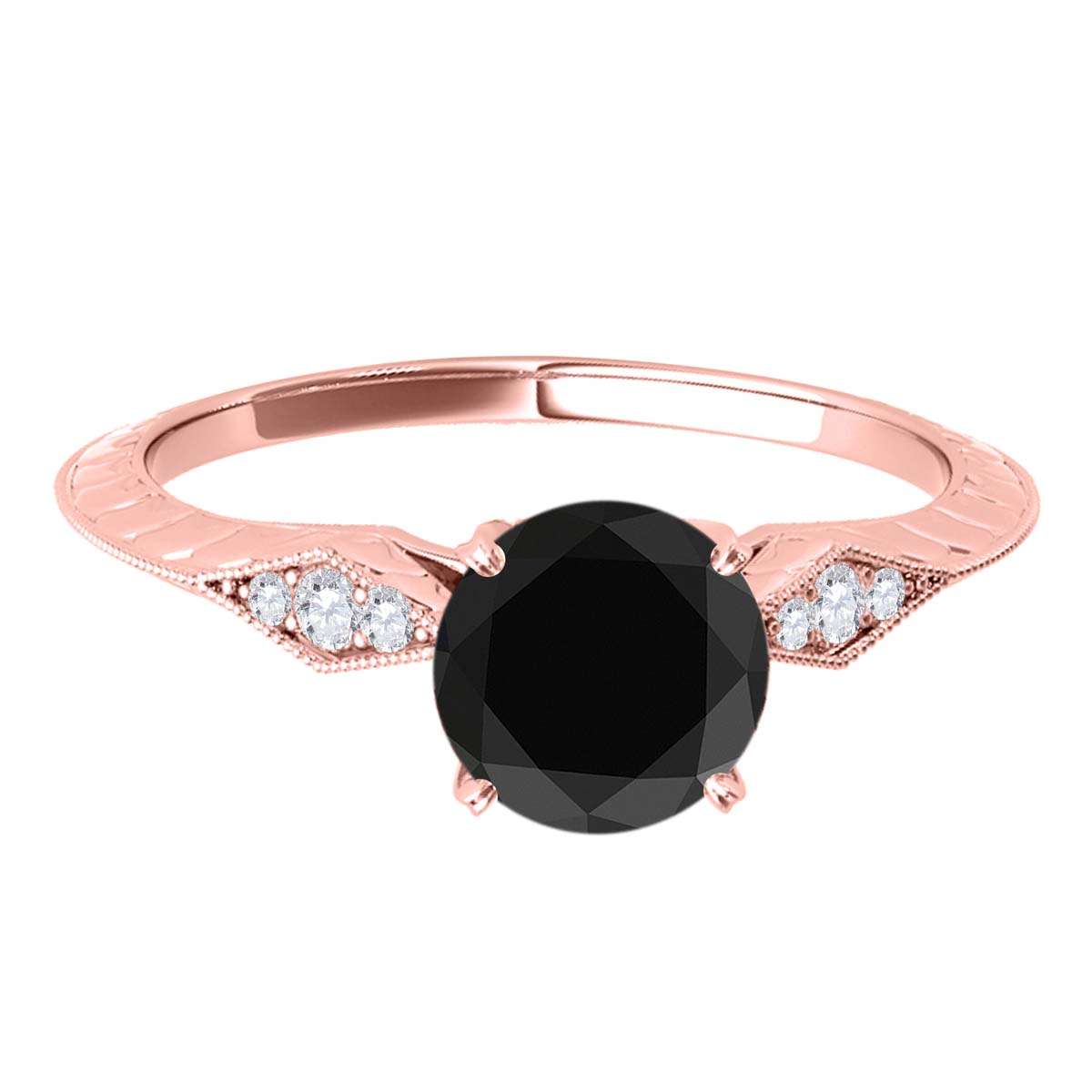 3/4 Carat Black Diamond Engagement Wedding Ring In 14K Solid Rose White & Yellow Gold