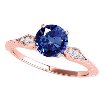 0.85 Carat Blue Sapphire Engagement Wedding Ring In 14K Solid Rose White & Yellow Gold