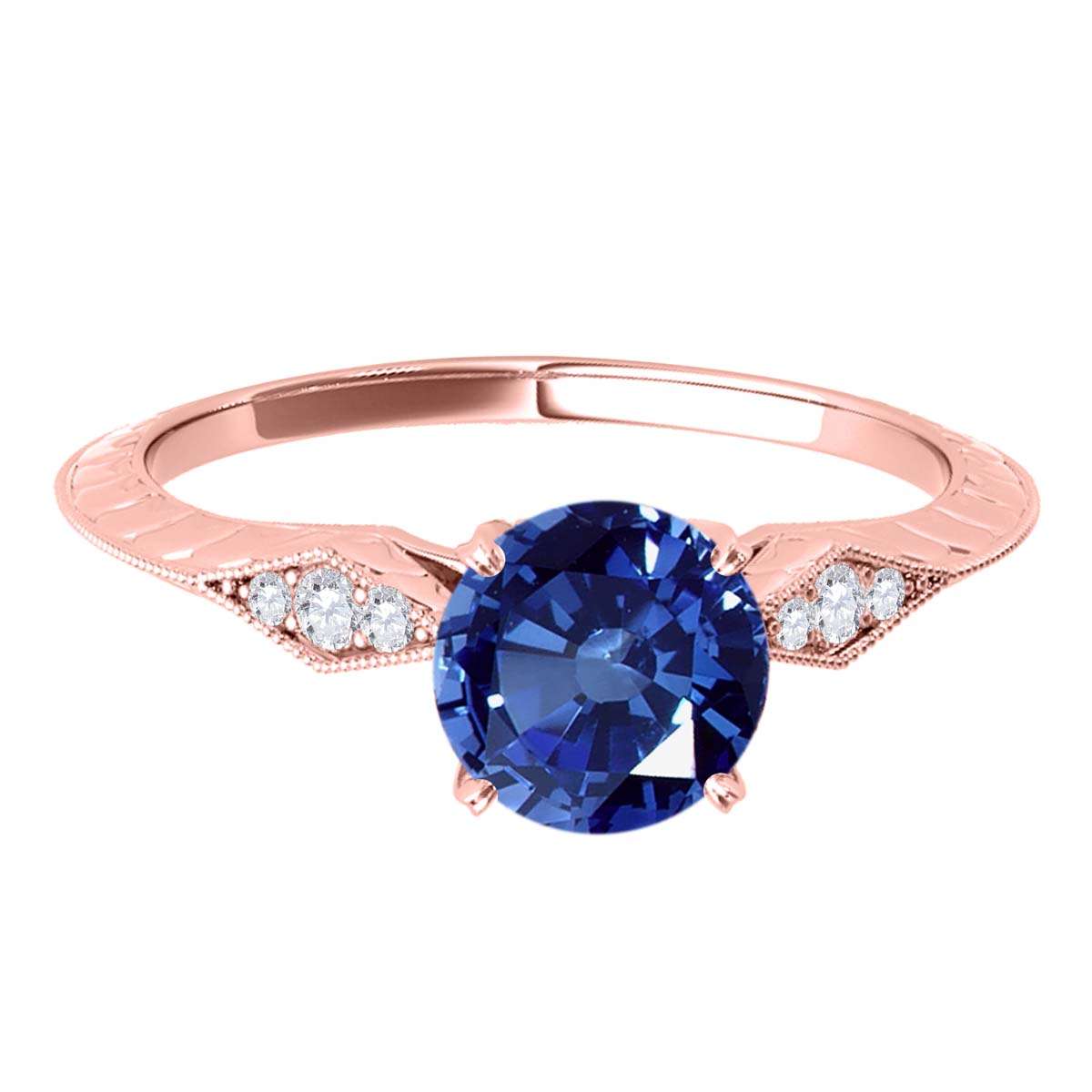 0.85 Carat Blue Sapphire Engagement Wedding Ring In 14K Solid Rose White & Yellow Gold