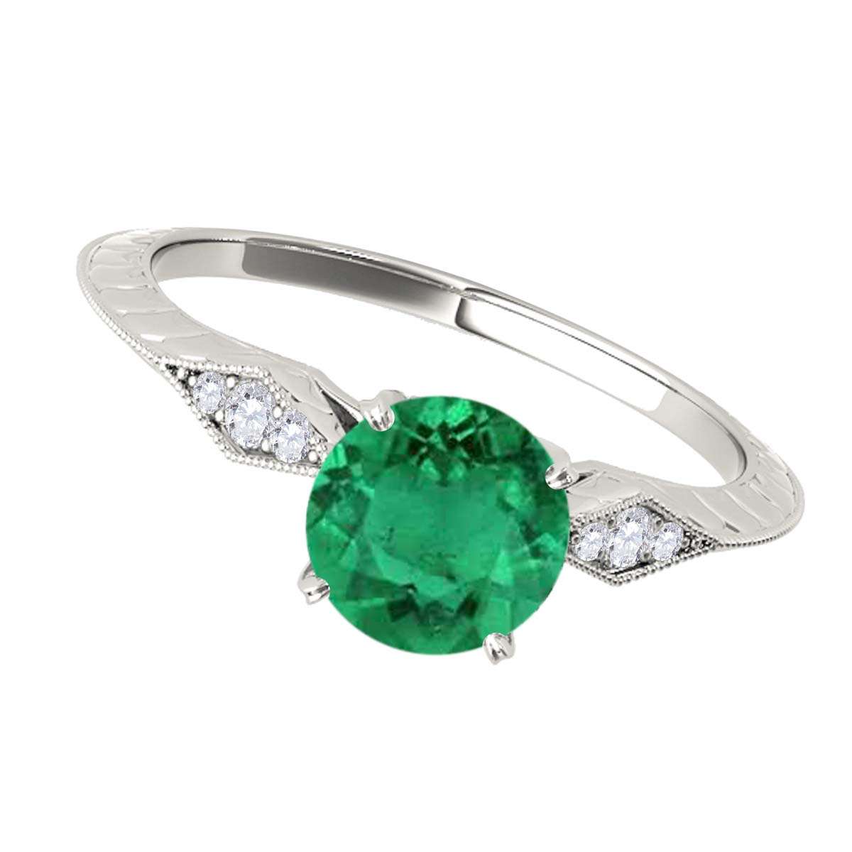 0.85 Carat Green Emerald Engagement Wedding Ring In 14K Solid Rose White & Yellow Gold