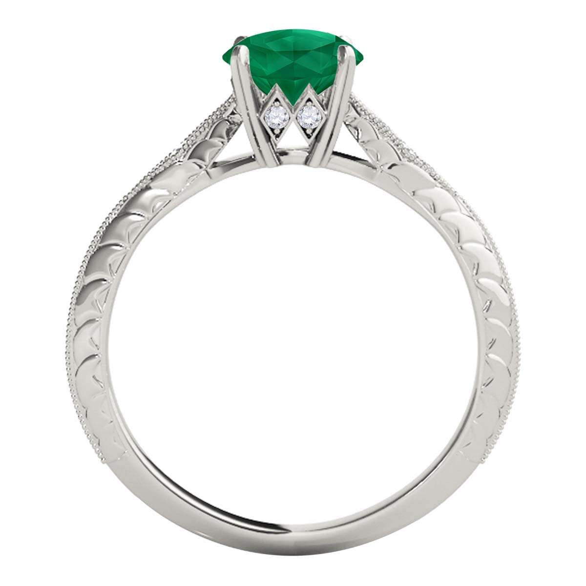 0.85 Carat Green Emerald Engagement Wedding Ring In 14K Solid Rose White & Yellow Gold