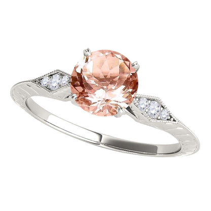 0.85 Carat Brownish Morganite Engagement Wedding Ring In 14K Solid Rose White & Yellow Gold