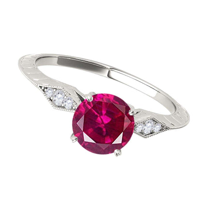 0.85 Carat Red Ruby Engagement Wedding Ring In 14K Solid Rose White & Yellow Gold