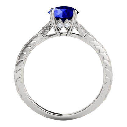 0.85 Carat Blue Sapphire Engagement Wedding Ring In 14K Solid Rose White & Yellow Gold