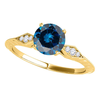 3/4 Carat Blue Diamond Engagement Wedding Ring In 14K Solid Rose White & Yellow Gold