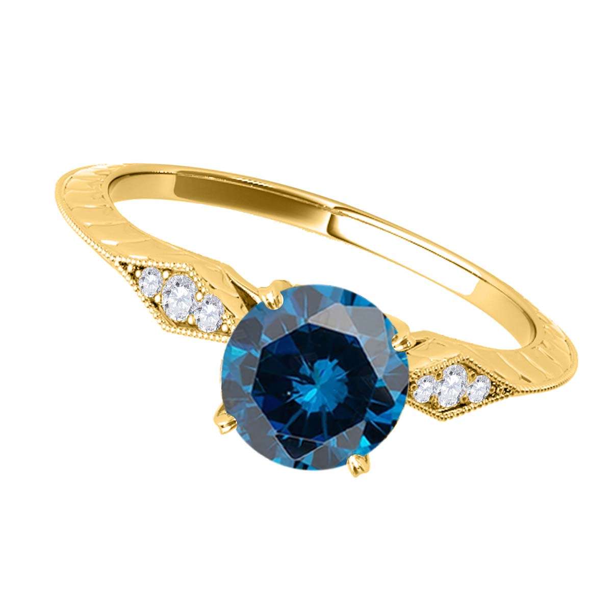 3/4 Carat Blue Diamond Engagement Wedding Ring In 14K Solid Rose White & Yellow Gold