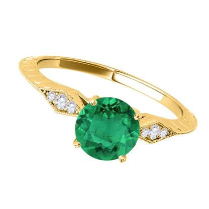 0.85 Carat Green Emerald Engagement Wedding Ring In 14K Solid Rose White & Yellow Gold