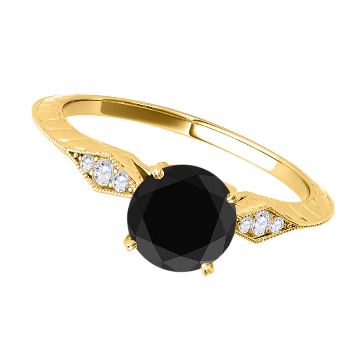 3/4 Carat Black Diamond Engagement Wedding Ring In 14K Solid Rose White & Yellow Gold