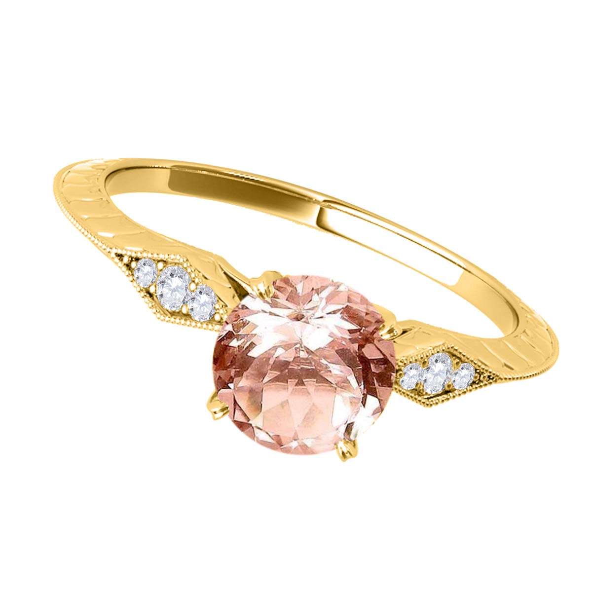 0.85 Carat Brownish Morganite Engagement Wedding Ring In 14K Solid Rose White & Yellow Gold