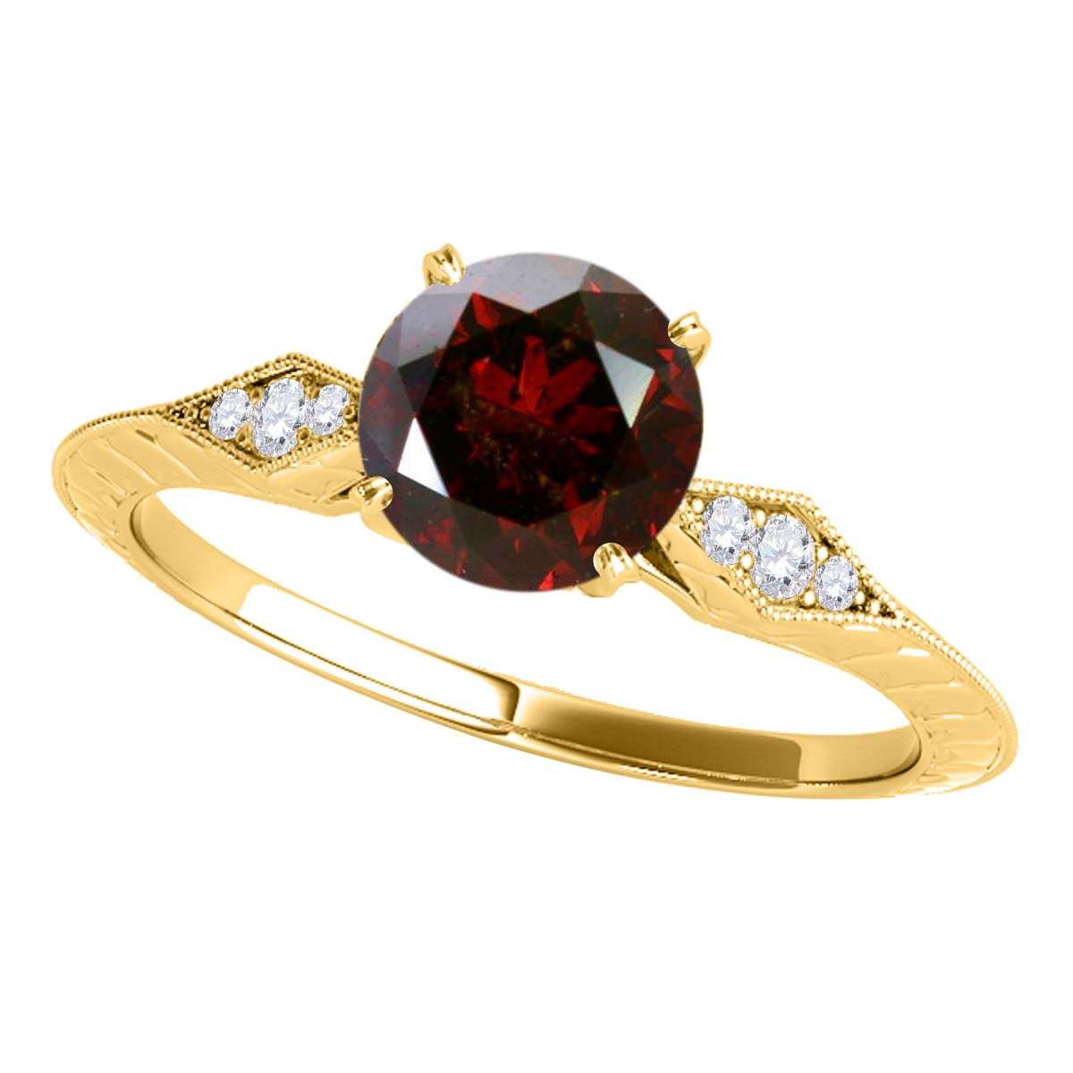 3/4 Carat Red Diamond Engagement Wedding Ring In 14K Solid White & Yellow Gold