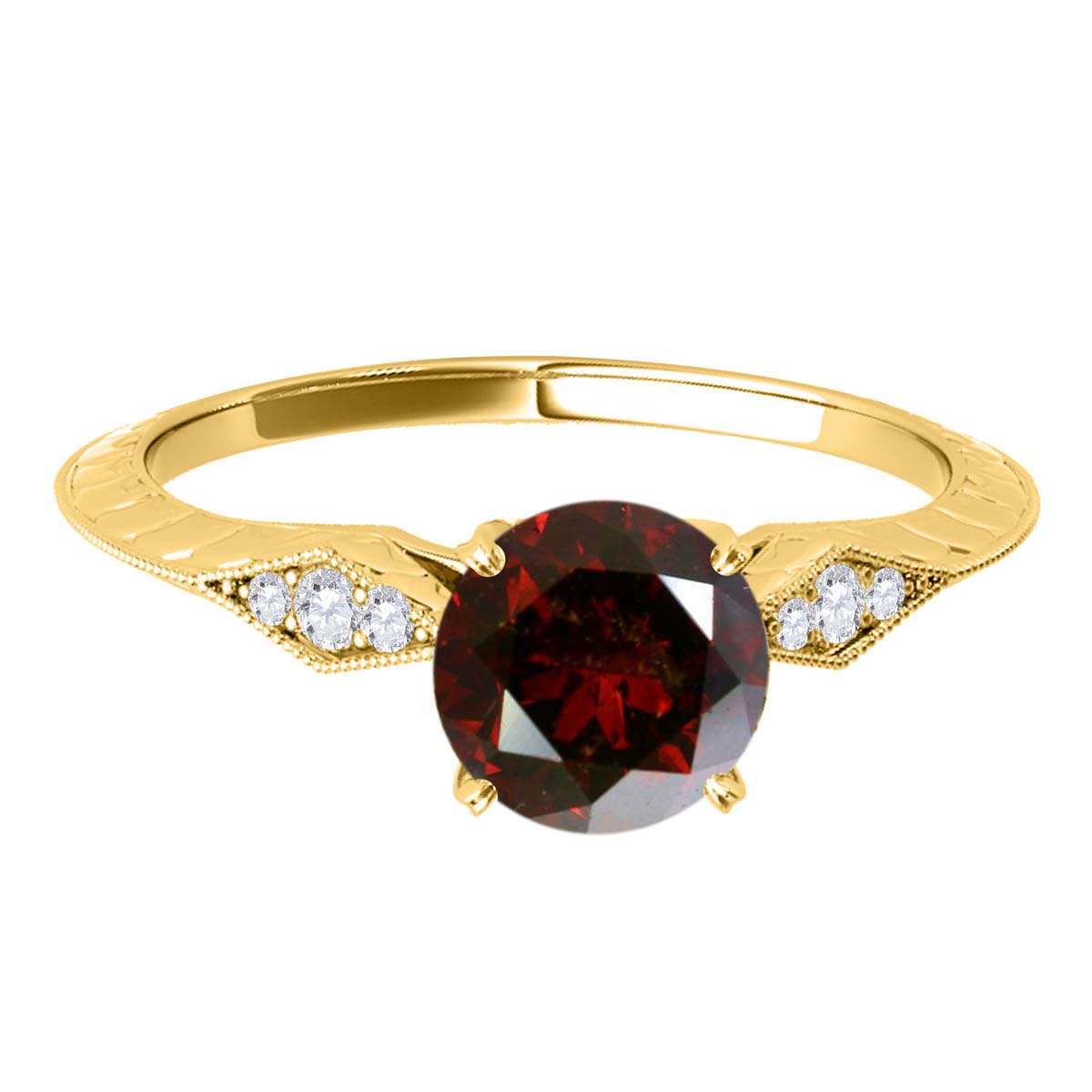 3/4 Carat Red Diamond Engagement Wedding Ring In 14K Solid White & Yellow Gold