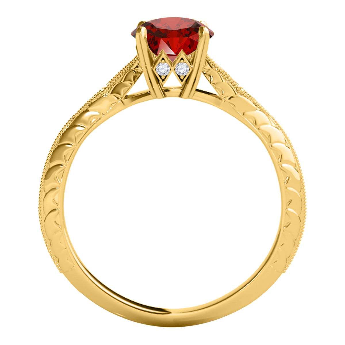 3/4 Carat Red Diamond Engagement Wedding Ring In 14K Solid White & Yellow Gold