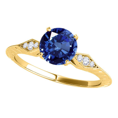 0.85 Carat Blue Sapphire Engagement Wedding Ring In 14K Solid Rose White & Yellow Gold