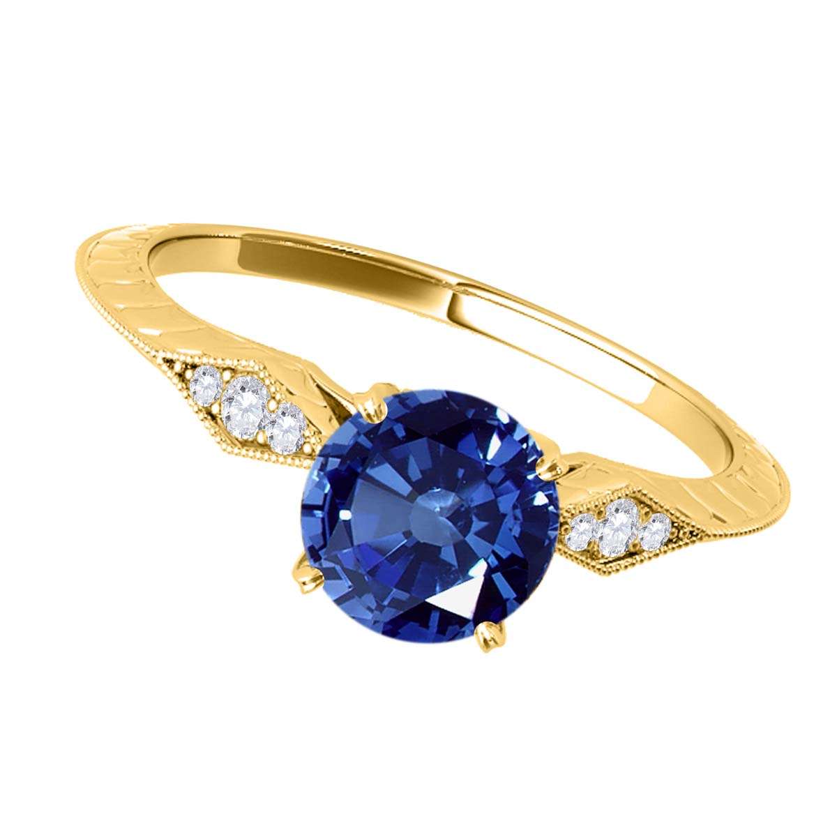 0.85 Carat Blue Sapphire Engagement Wedding Ring In 14K Solid Rose White & Yellow Gold