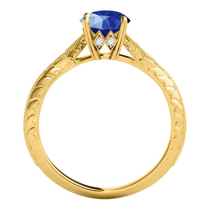 0.85 Carat Blue Sapphire Engagement Wedding Ring In 14K Solid Rose White & Yellow Gold