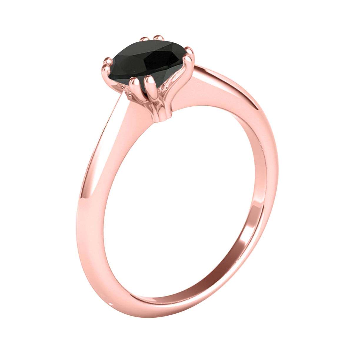 0.5 Carat Natural Black Diamond Prong Set Solitaire Engagement Rings In 10K Yellow White & Rose Gold