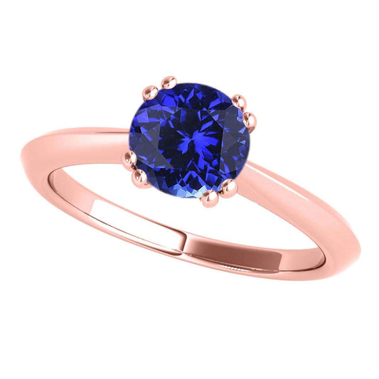 1.00 Carat Tanzanite Gemstone Solitaire Engagement Rings For Women in 10K White Rose & Yellow Gold